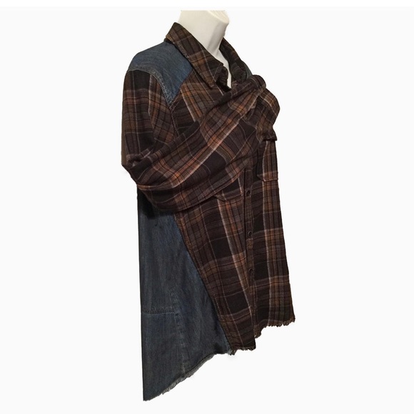 Free People plaid / denim blouse - Picture 3 of 8